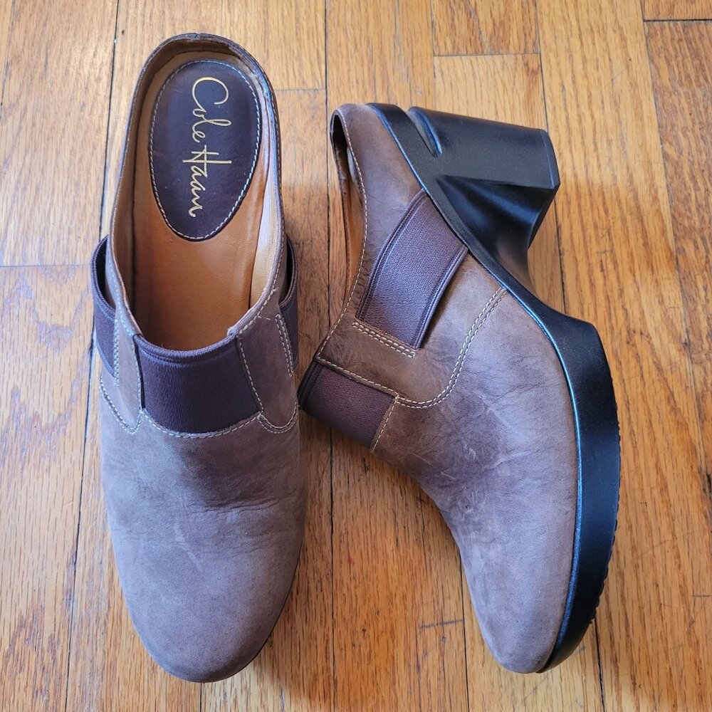 Cole Haan Brown Leather Wedge Shoes 8B SARA‎ Clogs Mules